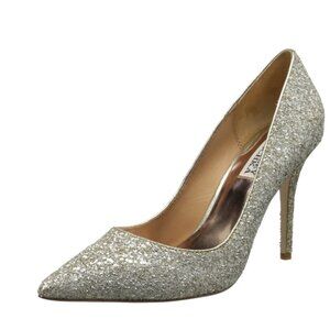 Badgley Mischka Women's Kat Dress Pump in platino glitter, size 8
